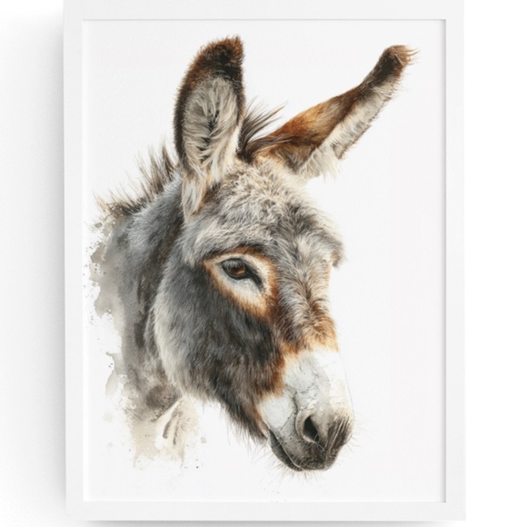 Watercolor Donkey Wall Art Print, Unframed - Charming Farmhouse Decor - Picture 1 of 6
